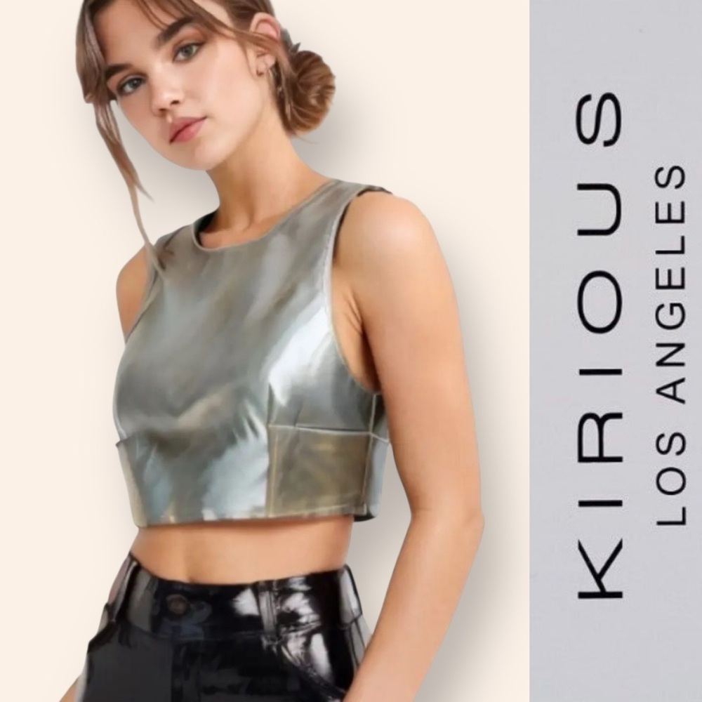 NWOT Kirious Pewter Metallic Faux Leather Crop Top, Size XL, MSRP $50